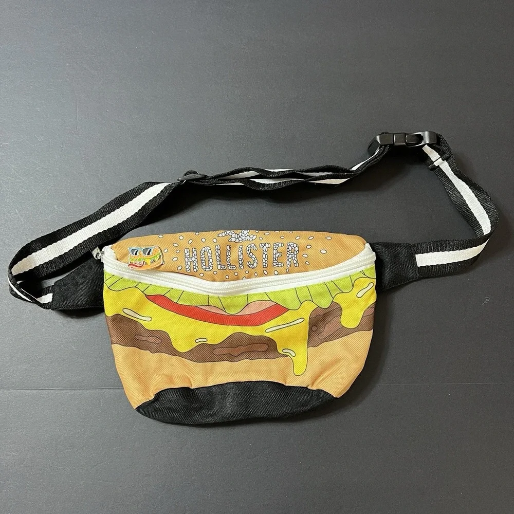 HOLLISTER Graphic Cheeseburger Burger Fanny Pack & Pin Hamburger Hip Bag Y2K